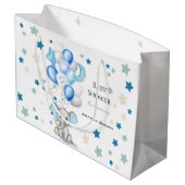 かわいいベビーゾウと風船ボーイベビーシャワー ラージペーパーバッグ (裏面アングル)