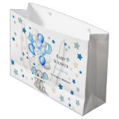かわいいベビーゾウと風船ボーイベビーシャワー ラージペーパーバッグ (正面アングル)