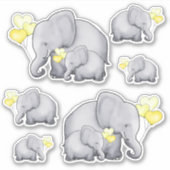 かわいいベビーゾウと黄色いハートバルーン シール (正面)