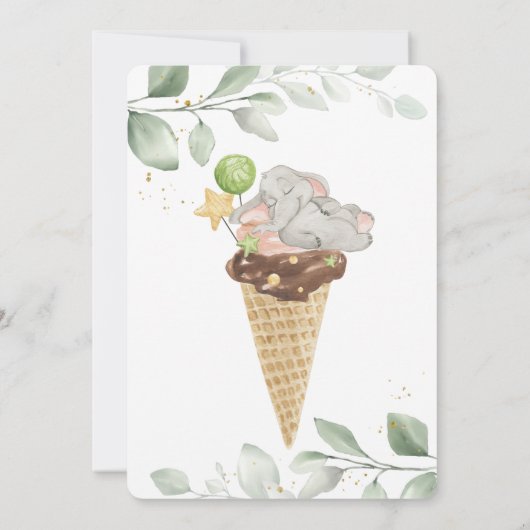 かわいいベビーゾウのアイスクリーム赤ちゃんシャワー 招待状 (裏面)
