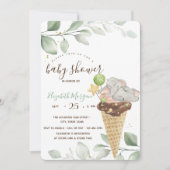 かわいいベビーゾウのアイスクリーム赤ちゃんシャワー 招待状 (正面)