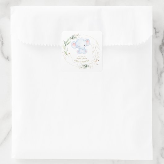 かわいいベビーゾウのジャングル緑の赤ちゃんシャワー スクエアシール (バッグ)