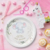 かわいいベビーゾウのジャングル緑の赤ちゃんシャワー ペーパープレート (パーティー)