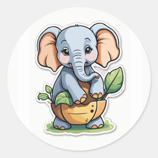 かわいいベビーゾウのステッカー – かわいいサファリ ラウンドシール (正面)