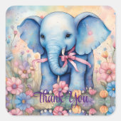 かわいいベビーゾウのパステルガーデンありがとう スクエアシール (正面)