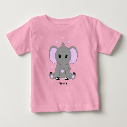 かわいいベビーゾウのピンクの女の子のために ベビーTシャツ (正面)