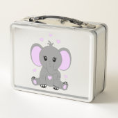 かわいいベビーゾウのピンクの女の子のために メタルランチボックス (裏面)