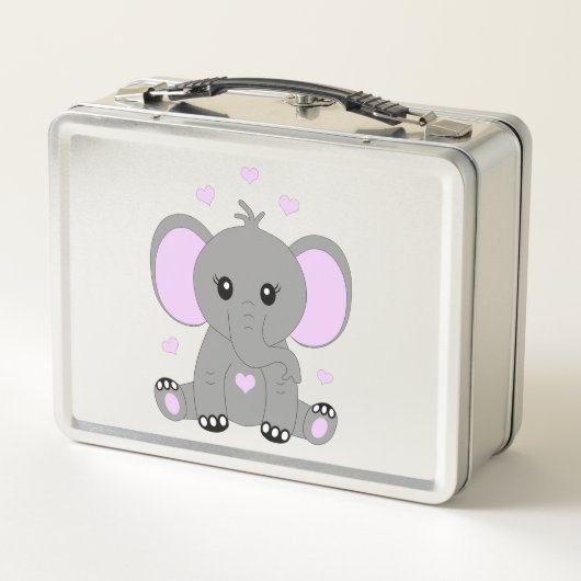 かわいいベビーゾウのピンクの女の子のために メタルランチボックス (裏面)