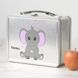 かわいいベビーゾウのピンクの女の子のために メタルランチボックス