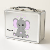 かわいいベビーゾウのピンクの女の子のために メタルランチボックス (正面)