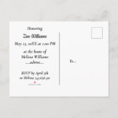 かわいいベビーゾウのピンク色、赤ちゃんシャワー インビテーションポストカード (裏面)