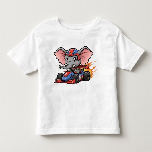 かわいいベビーゾウのレースカードライバー トドラーTシャツ (正面)
