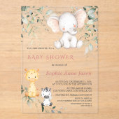 かわいいベビーゾウの友人サファリガール赤ちゃんシャワー アクリル招待状 (正面)