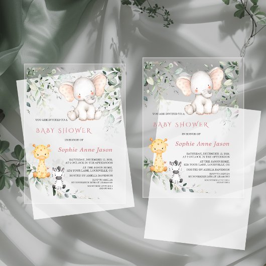 かわいいベビーゾウの友人サファリガール赤ちゃんシャワー アクリル招待状