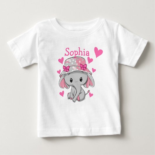 かわいいベビーゾウの少女 ベビーTシャツ (正面)