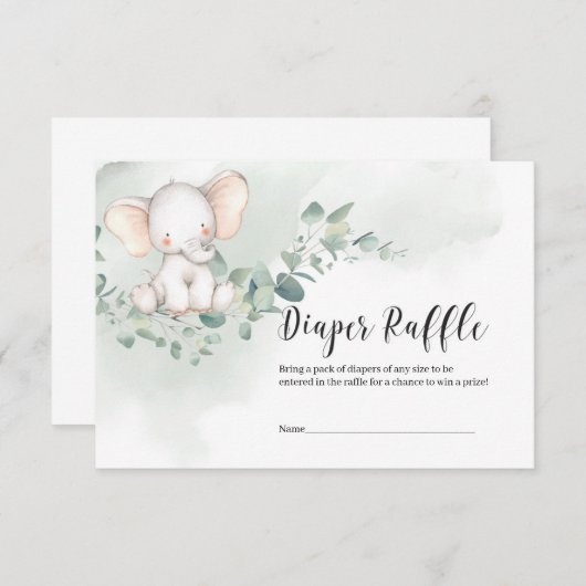 かわいいベビーゾウの緑離れのおむつラッフル エンクロージャーカード (正面/裏面)