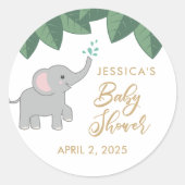かわいいベビーゾウの赤ちゃんシャワー好きステッカー ラウンドシール (正面)