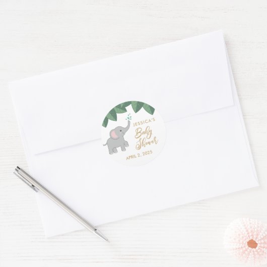 かわいいベビーゾウの赤ちゃんシャワー好きステッカー ラウンドシール (封筒)
