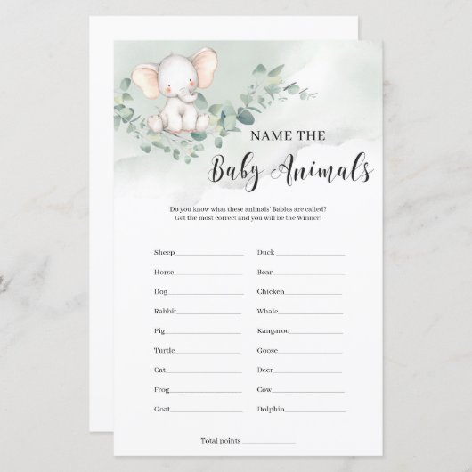 かわいいベビーゾウは赤ちゃんの動物のゲームを命名 (正面/裏面)