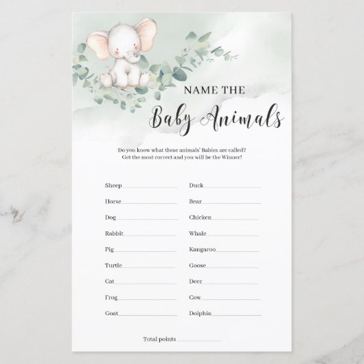 かわいいベビーゾウは赤ちゃんの動物のゲームを命名 (正面)