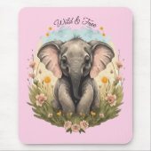 かわいいベビーゾウふくらはぎワイルドフラワーワンダーラスト マウスパッド (正面)