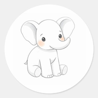 かわいいベビーゾウふくらはぎ水カラープリントシール ラウンドシール