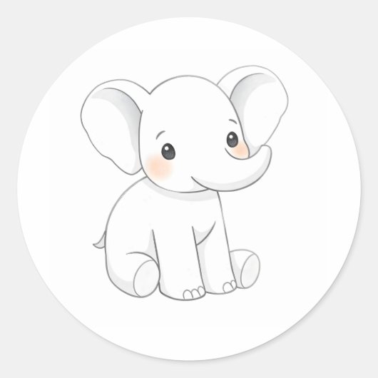 かわいいベビーゾウふくらはぎ水カラープリントシール ラウンドシール (正面)