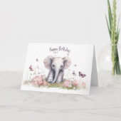かわいいベビーゾウカラフルインフラワー誕生日 カード (正面)