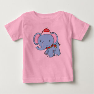 かわいいベビーゾウサンタ帽子&スカーフ ベビーTシャツ