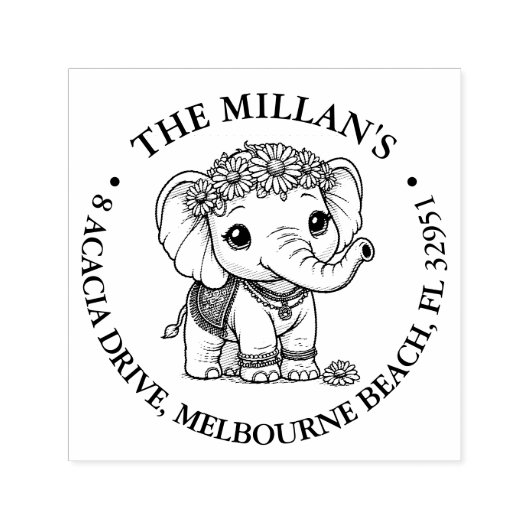 かわいいベビーゾウテーマ セルフインキングスタンプ (デザイン)