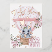 かわいいベビーゾウフローラピンクローズ 箔招待状 (正面)