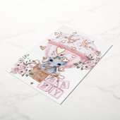 かわいいベビーゾウフローラピンクローズ 箔招待状 (回転した状態)