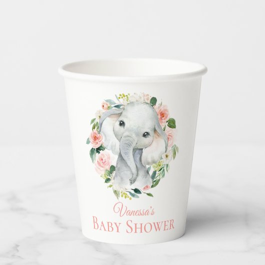 かわいいベビーゾウフローラ赤ちゃんシャワー 紙コップ (裏面)