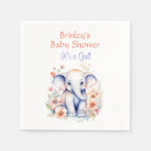かわいいベビーゾウ女の子の赤ちゃんシャワー スタンダードカクテルナプキン (正面)