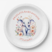 かわいいベビーゾウ女の子の赤ちゃんシャワー ペーパープレート (正面)