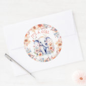 かわいいベビーゾウ女の子の赤ちゃんシャワー ラウンドシール (封筒)