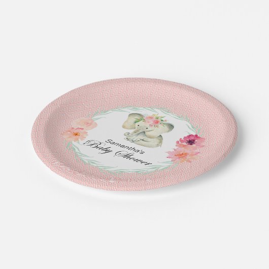 かわいいベビーゾウ女の子ベビーシャワー ペーパープレート (アングル)