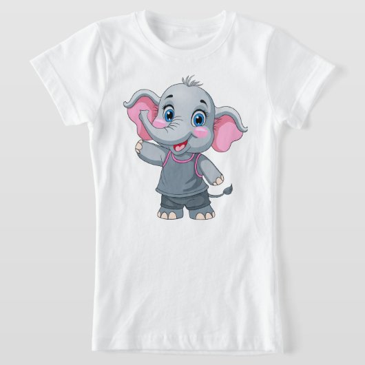 かわいいベビーゾウ女の子Tシャツ Tシャツ (レイダウン)