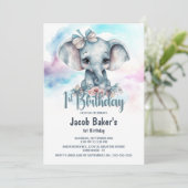 かわいいベビーゾウ少年1歳の誕生日パーティー 招待状 (スタンド正面)