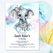 かわいいベビーゾウ少年1歳の誕生日パーティー 招待状