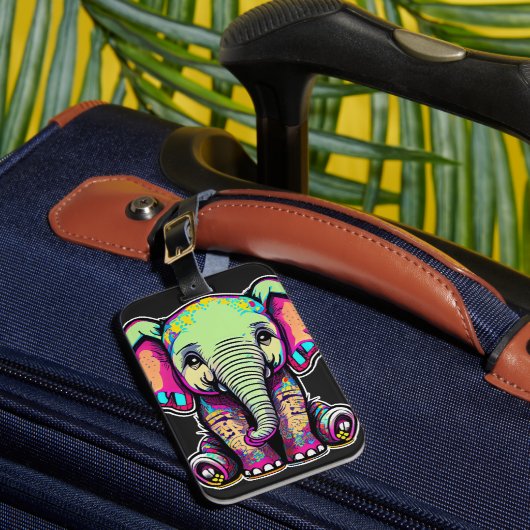 かわいいベビーゾウ座るデジタルイラストレーション ラゲッジタグ (正面インサイチュ1)