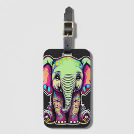 かわいいベビーゾウ座るデジタルイラストレーション ラゲッジタグ