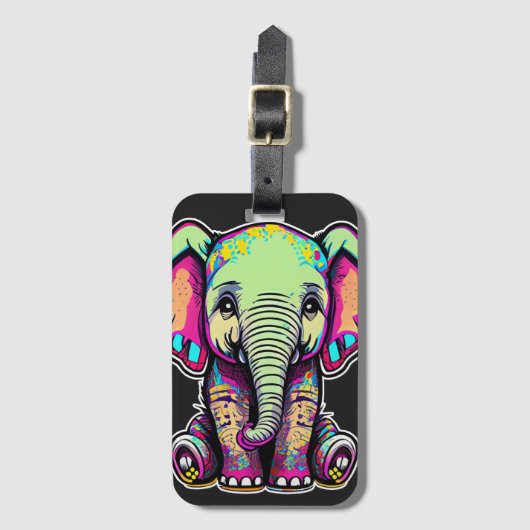 かわいいベビーゾウ座るデジタルイラストレーション ラゲッジタグ (正面縦)