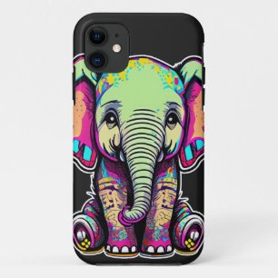 かわいいベビーゾウ座るデジタルイラストレーション iPhone 11 ケース