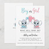 かわいいベビーゾウ性別リビール招待状 招待状 (正面/裏面)