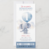 かわいいベビーゾウ最初の誕生日チケット 招待状 (正面)