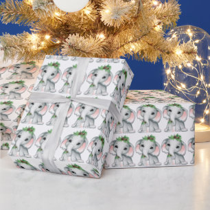 かわいいベビーゾウ松パインクリスマスパターン ラッピングペーパー