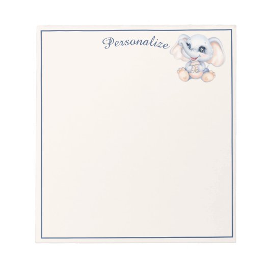 かわいいベビーゾウ淡い色のグレイパーソナライズされたク ノートパッド (正面)