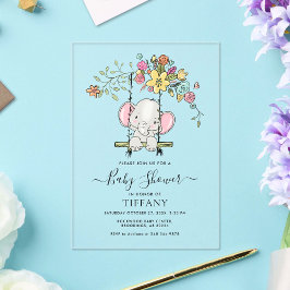 かわいいベビーゾウ男の子フローラスイングベビーシャワー アクリル招待状