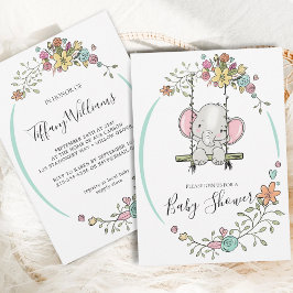 かわいいベビーゾウ男の子フローラスイングベビーシャワー 招待状